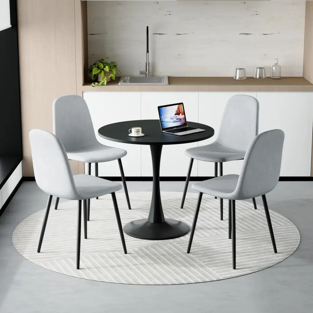 

Space-Saving 4-Seat Round Dining Table with Fabric Chairs, Suitable for Bistro, Café, Office, Black