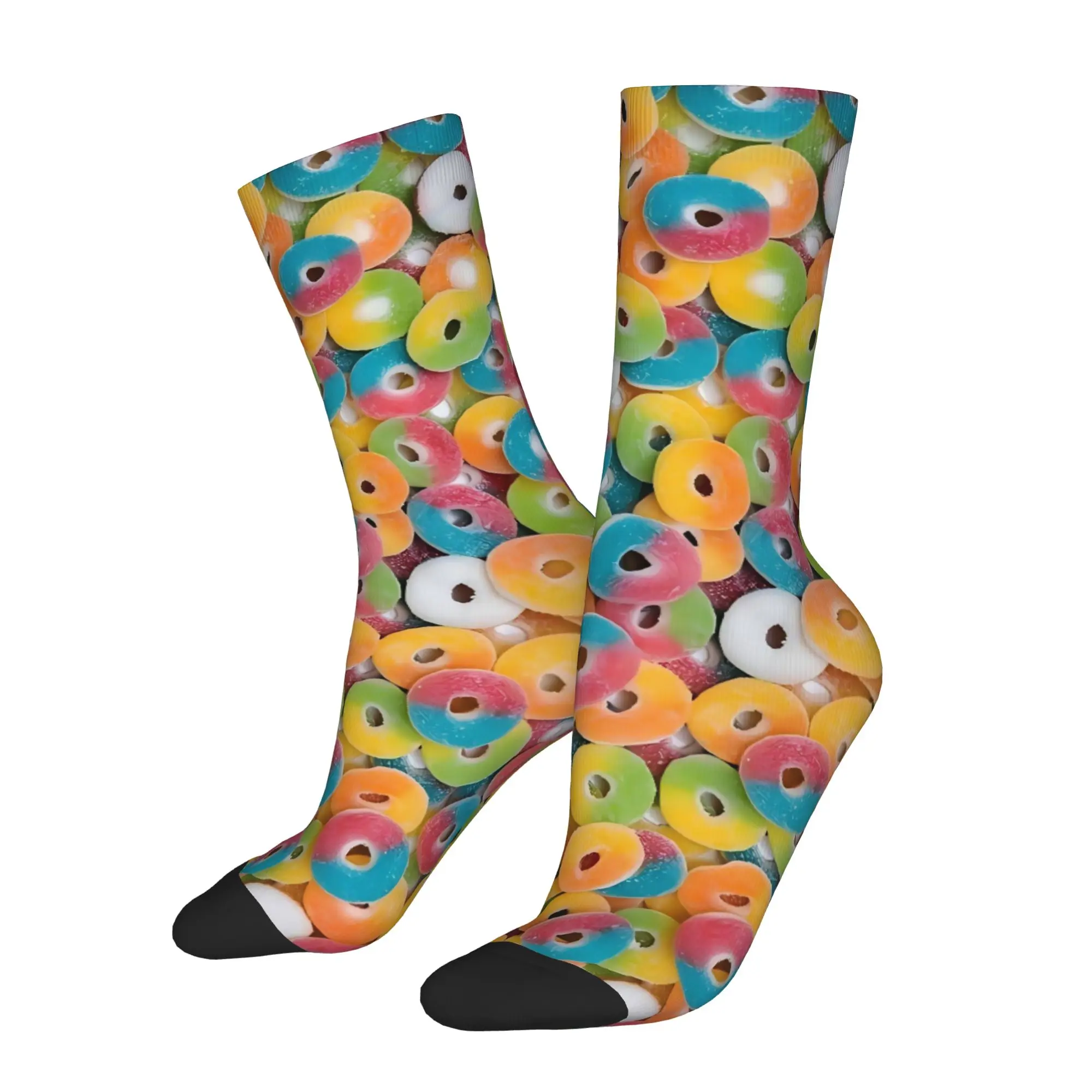 Calcetines Divertidos con Diseño de Comida, Anillos Coloridos de Gomitas, Estampado de Alta Calidad con Patrones Hip Hop, Calcetines Casuales para Hombre