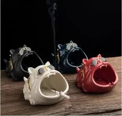 

European Ceramic Household Cartoon Dog Ashtray Prevent Wind and Dust Small Change Storage Cute Animal Ashtray Vintage Home Decor