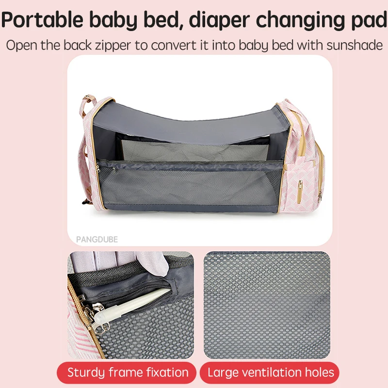 PANGDUBE 30*20*40cm Baby Diaper Bag with Stroller Hooks Portable Baby Crib Diaper Changing Pad Baby Carrier Bag for Mom Backpack