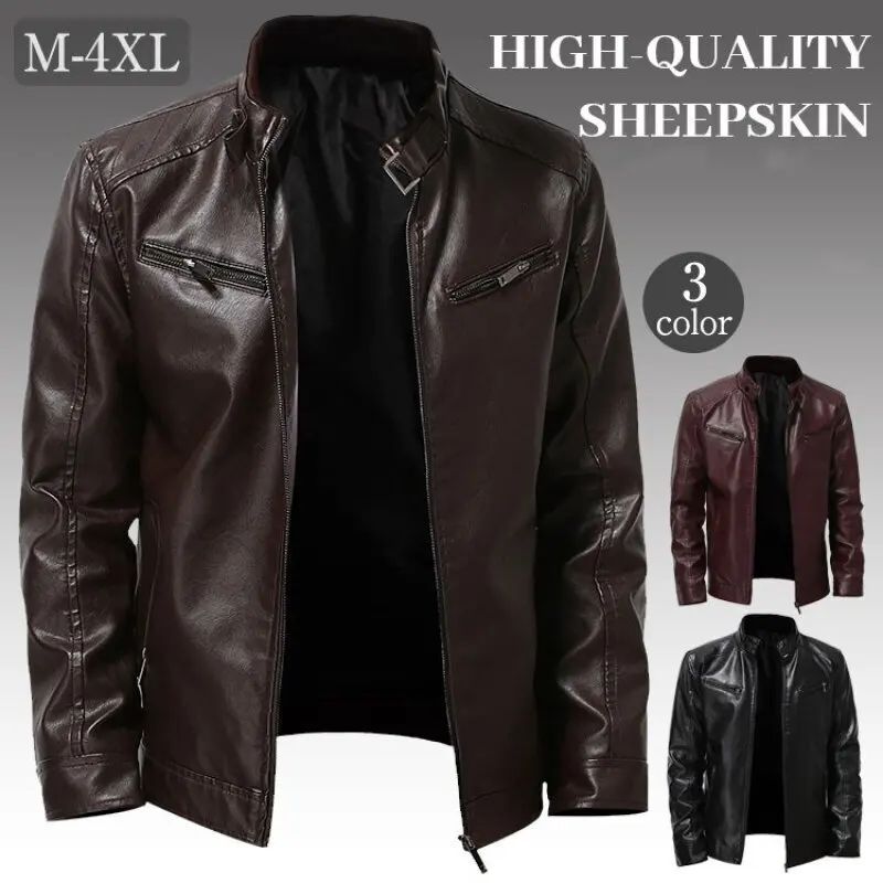 

Mens Motorcycle Leather Jacket Slim Fit Short-Coat Lapel PU Jackets Autumn New Zipper Stand Windproof Leather Coat Mens Clothing