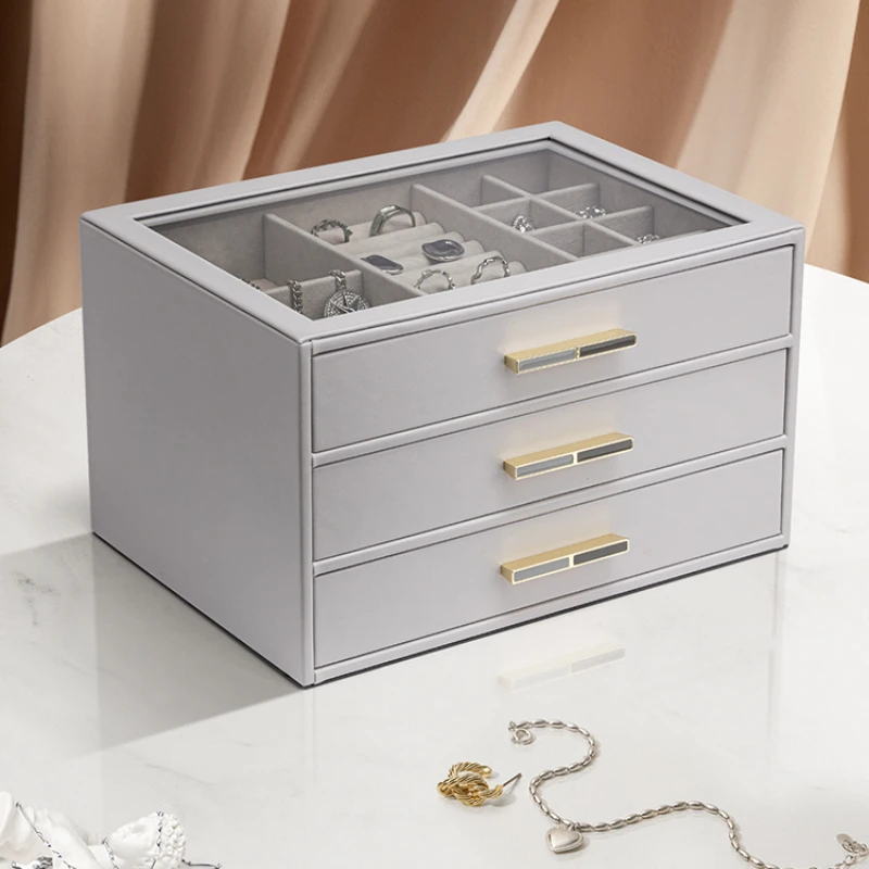 

Leather Jewelry Box for Women Luxury Organizer with Drawers Large Vertical Box Multi-Functional Display Storage Gifts