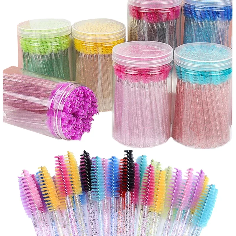 50PCS ขวดคริสตัลมาสคาร่า Applicator ทิ้งเพชรแปรงขนตาหวีสําหรับผู้หญิงแปรงแต่งหน้าความงามเครื่องมือ