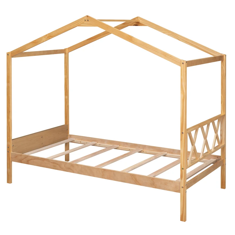 Natural Wood House cama com armazenamento, Twin Size