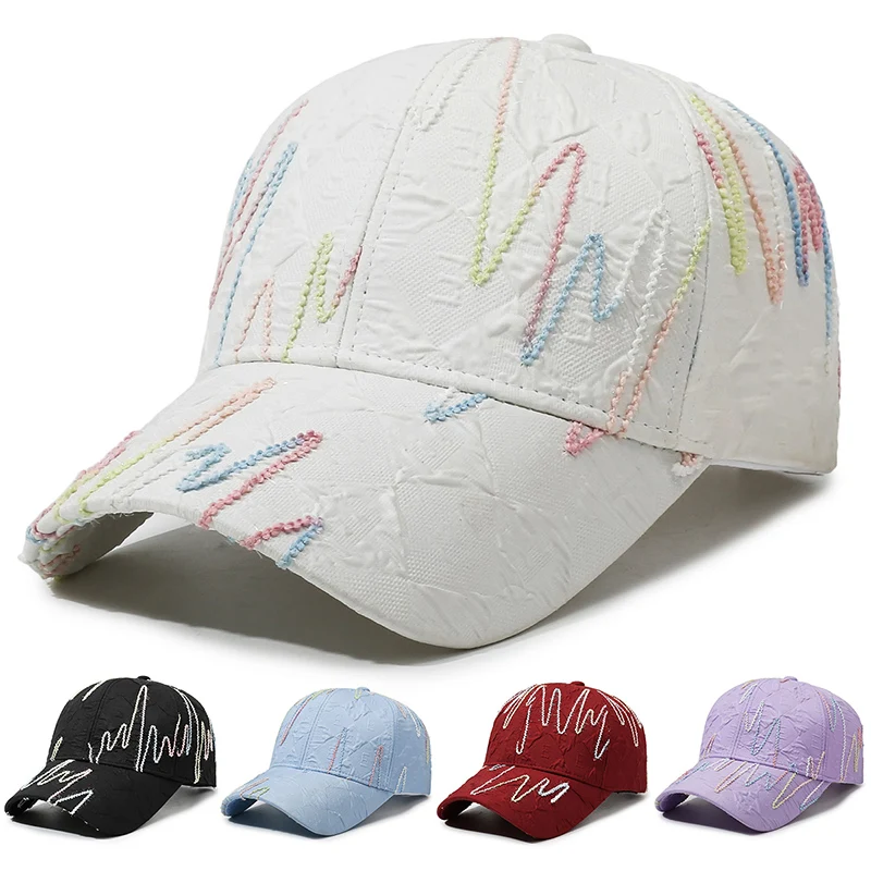 Neue gesteppte Baseballkappe mit bunten Streifen, lässiger Outdoor-Sonnenhut, verstellbar