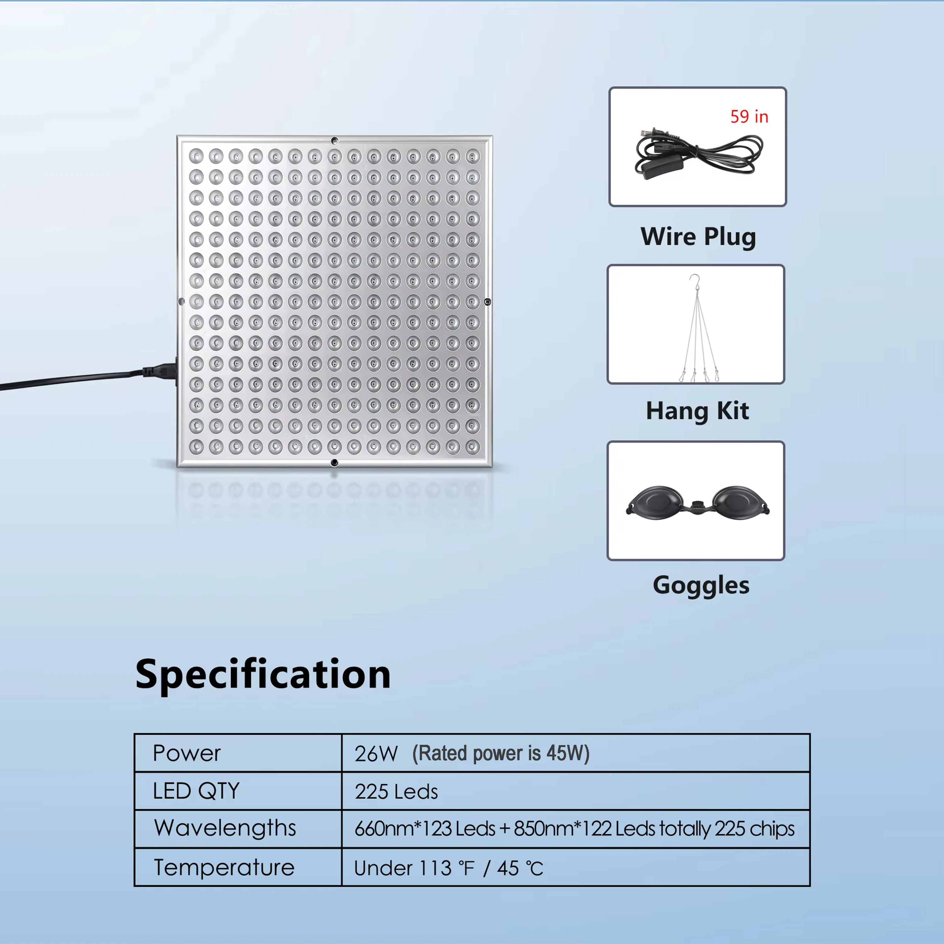Lampe de panneau de thérapie à la lumière rouge LED pour le visage Anti-vieillissement soins de la peau beauté 225 lumière LED soulagement de la douleur corporelle outils de physiothérapie
