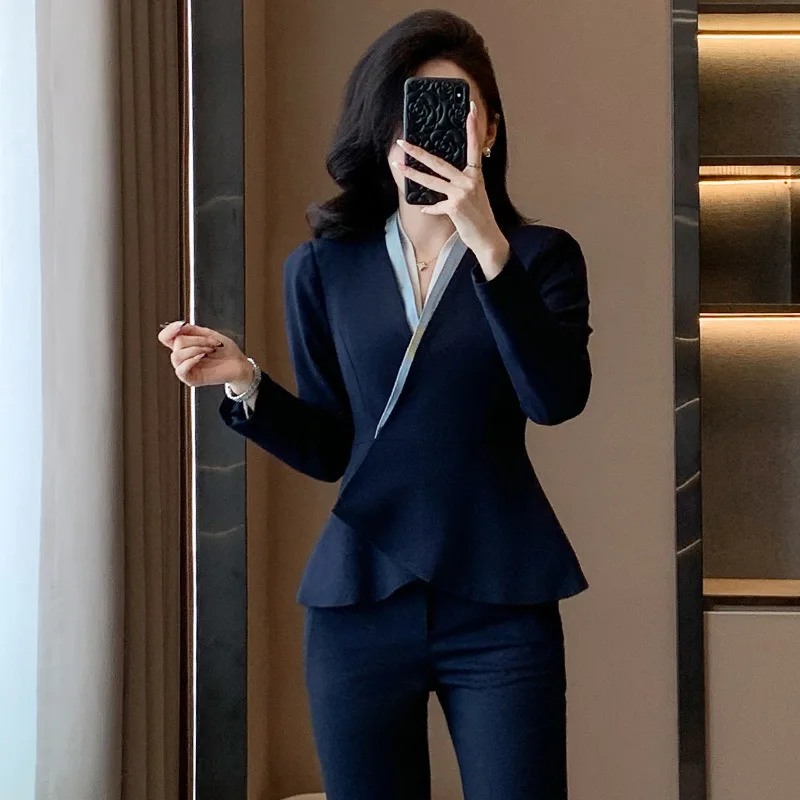 

Высококачественная рабочая одежда, женский костюм, комплект2025Новая профессиональная женская одежда для салона красоты, элегантный деловой костюм, осенне-зимний пиджак