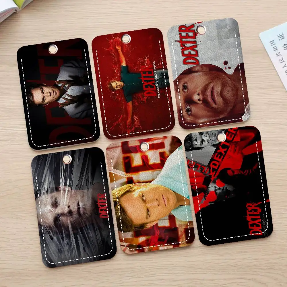 Classic Horror TV Dexter Rectangle ID Card Case Keychain Access Card Bag Key Tag Ring Leather Card Holder Key Ring Access