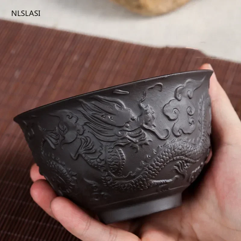 Zisha Bowl Handmade Tea Set Tea Bowl Chinese Style Dragon Pattern Ceramic Clay Kettle Gift Birthday Present Decorations