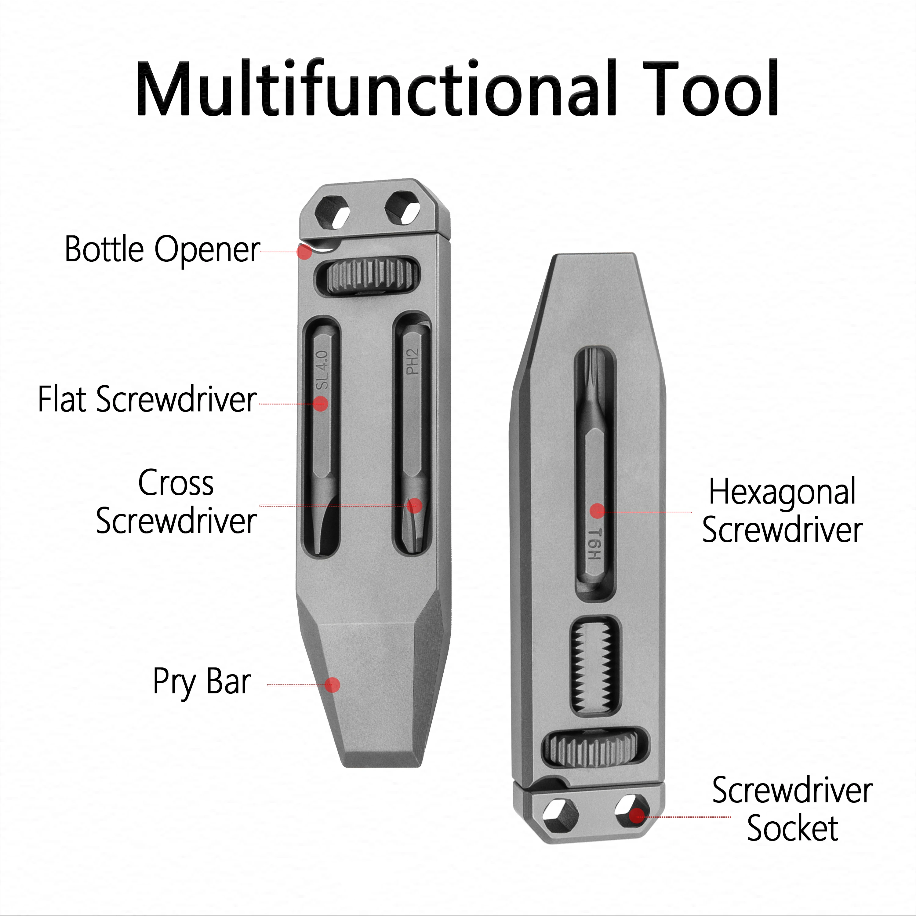 Titanium Alloy Telescopic Crowbar Bottle Opener Screwdriver Wrench Outdoor Camping EDC Hand Tools With 3 Batch Head