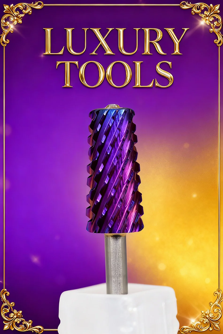 RolinStar-broca de corte cónico de acero de tungsteno para uñas, cortador de fresado de carburo, trapecio de cristal de diamante grande, púrpura,