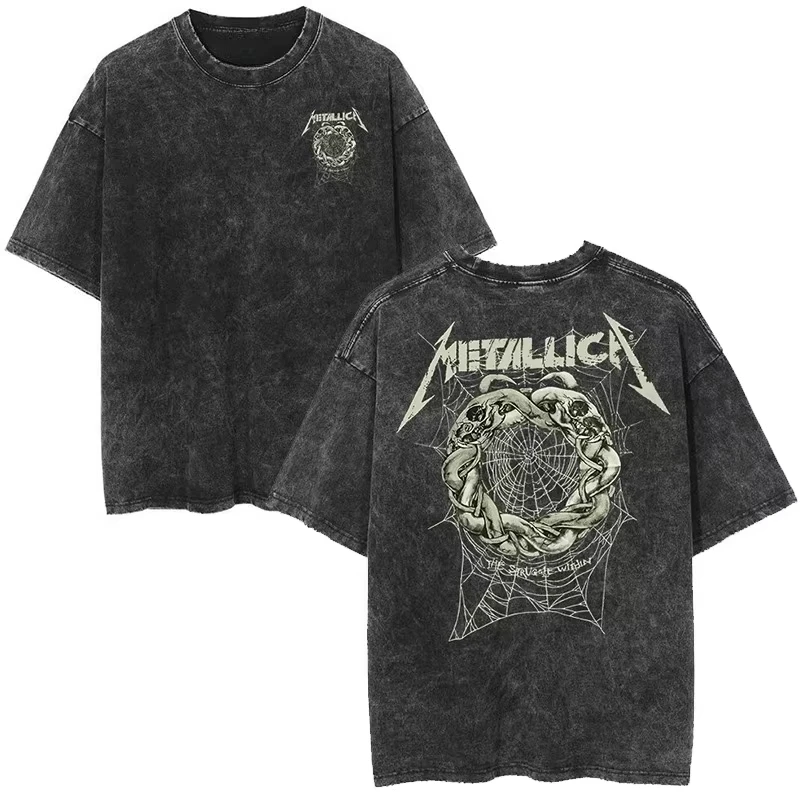 2026 Sommer Seltenes Metallica Rock Band Vintage Washed T-Shirt – Retro High-End Luxus für Damen und Herren Y2K T-Shirts – Detail 11