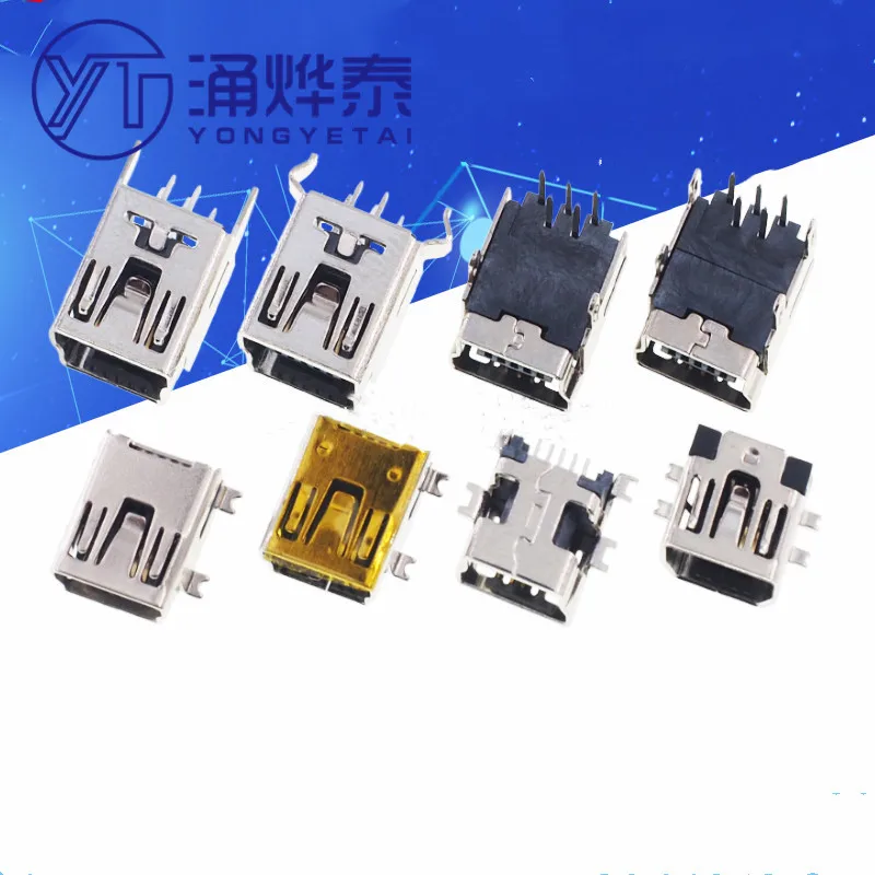 YYT 20PCS MINI USB socket patch T-shaped female straight pin
