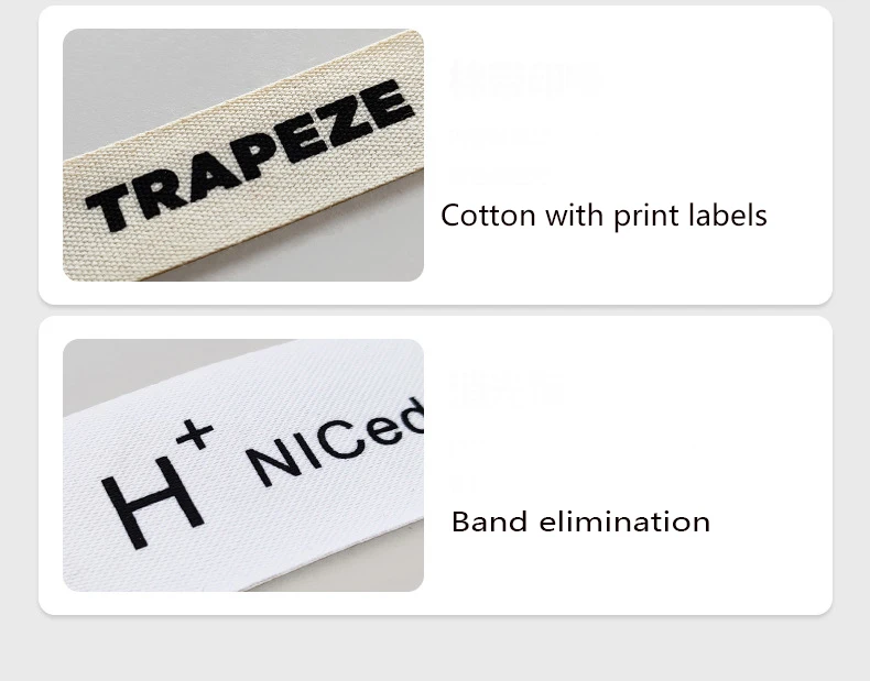 Personalisierte Bio-Baumwoll-Gurtbandetiketten, individuelle Kleidungsetiketten mit Logo oder Text für Bekleidung und Modeaccessoires – Detail 2