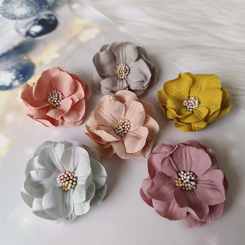 5Pcs 6CM Fabric Camellia Artificial Flowers Handmade DIY Hair Accessories Clothing Hats Slippers Decoration