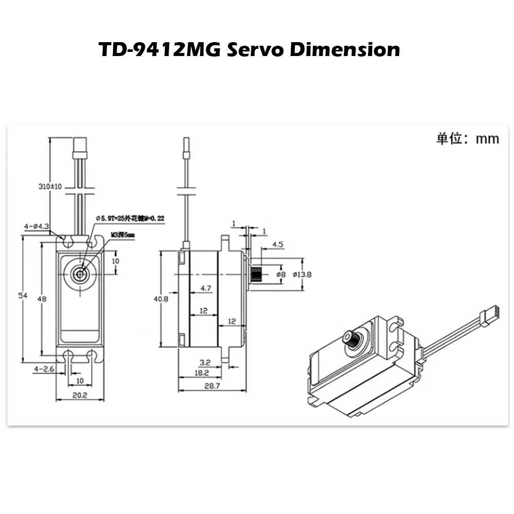 12KG corpo corto Servo digitale 7.4V 270/180 gradi Full Metal Shell & Gear impermeabile TD-9412MG per 1:10 1:8 RC Car Drift Robot