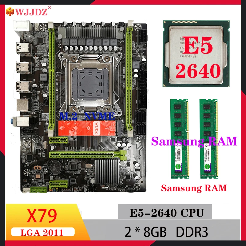 

WJJDZ Комплект материнской платы xeon e5 2640 x79 pro Intel 2640V1 с 2*8 ГБ материнскими платами, набор процессоров, комбинированная оперативная память 1600 МГц память ddr3 для игр