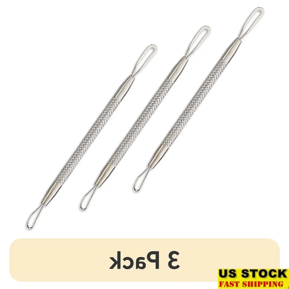 3 عبوات من أدوات العيب المصنوعة من الفولاذ المقاوم للصدأ ومزيل حب الشباب والرؤوس السوداء المزدوجة ومستخرج الرؤوس البيضاء وقبضة آمنة وعناية فعالة لحب الشباب