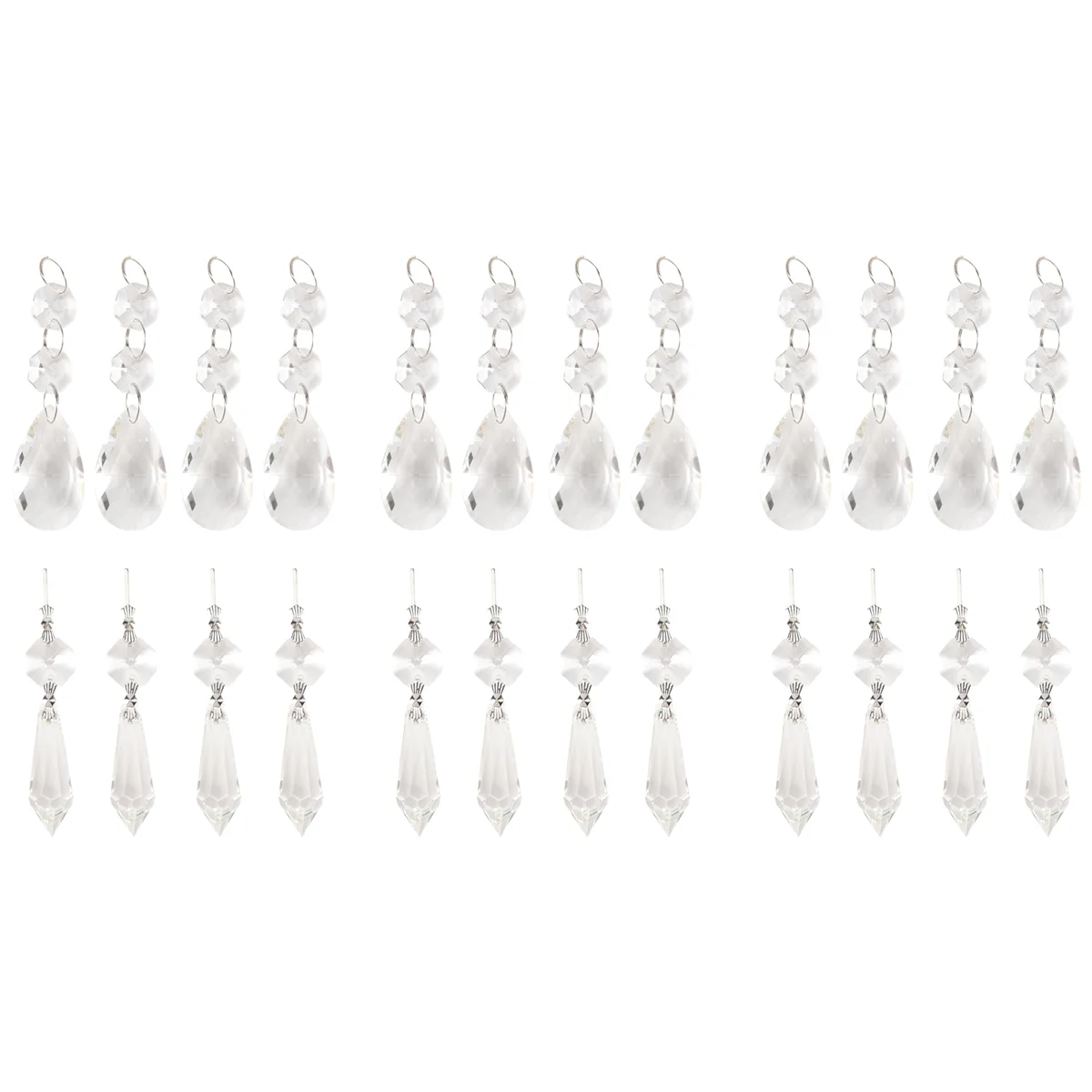 24 Pcs Chandelier Crystal Prisms Pendants Set 38 mm Clear Teardrop Icicle Chandelier Crystals Parts Replacement Crystals