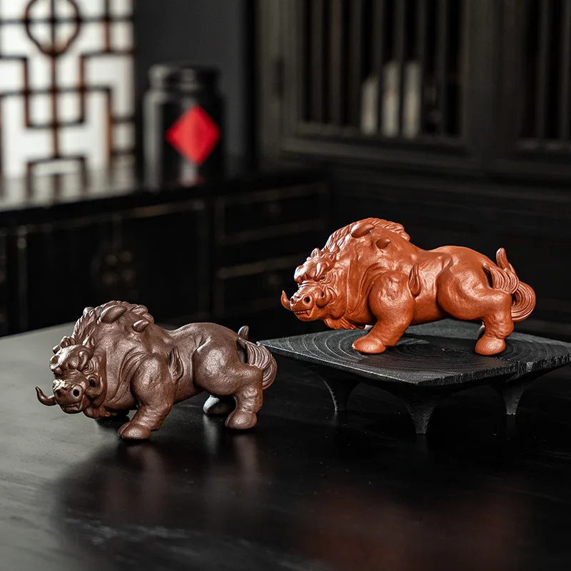 

Фиолетовая глиняная свинья с рогами, чайный продукт для домашних животных, орнамент высокого класса премиум-класса, подходит для украшения домашнего рабочего стола, большая фиолетовая глина