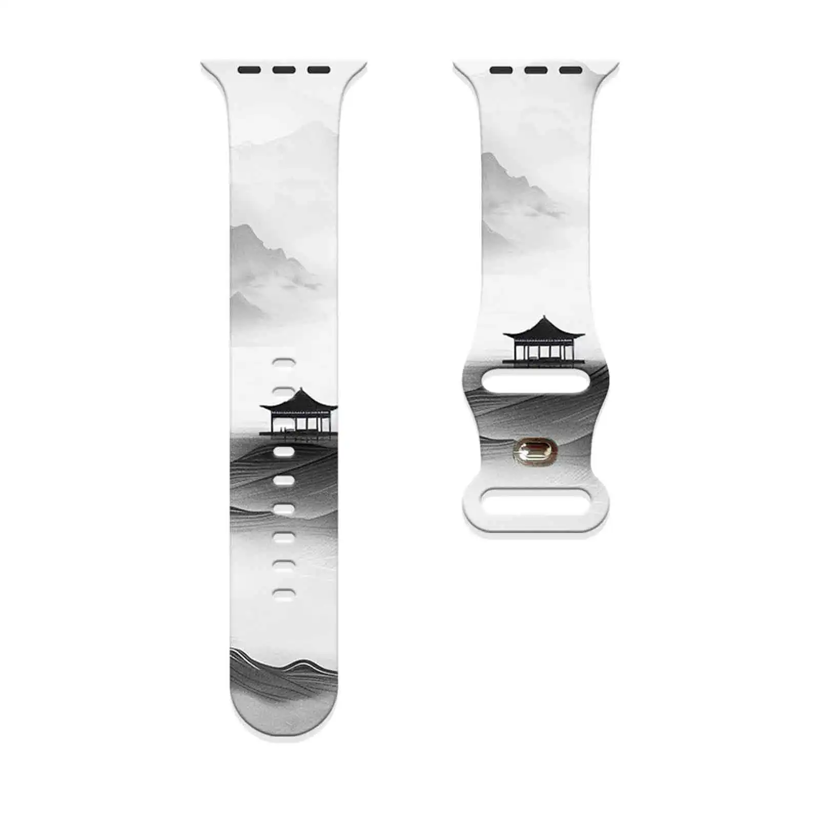 

Chinese ink printed strap for Apple Watch 10 9 8 7 Silicone Band Replaceable Bracelet for iWatch 46mm 44mm 42mm 41mm Watchband