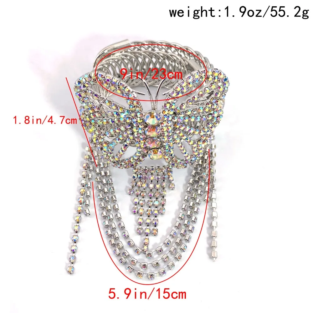 Adjustable Crystal Tassel Arm Chain Armlet Alloy Butterfly Rhinestone Anklet Bling Bracelet Oval Upper Arm Bangle Girls