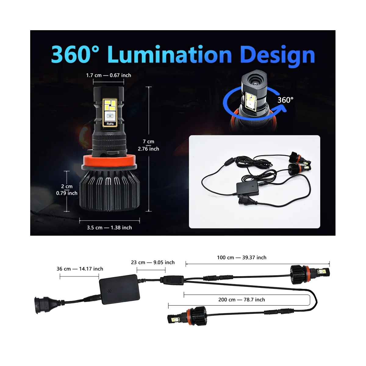 Car LED RGB Headlight APP Bluetooth-Compatible Control Multi Colors LED Fog Lights Bulbs