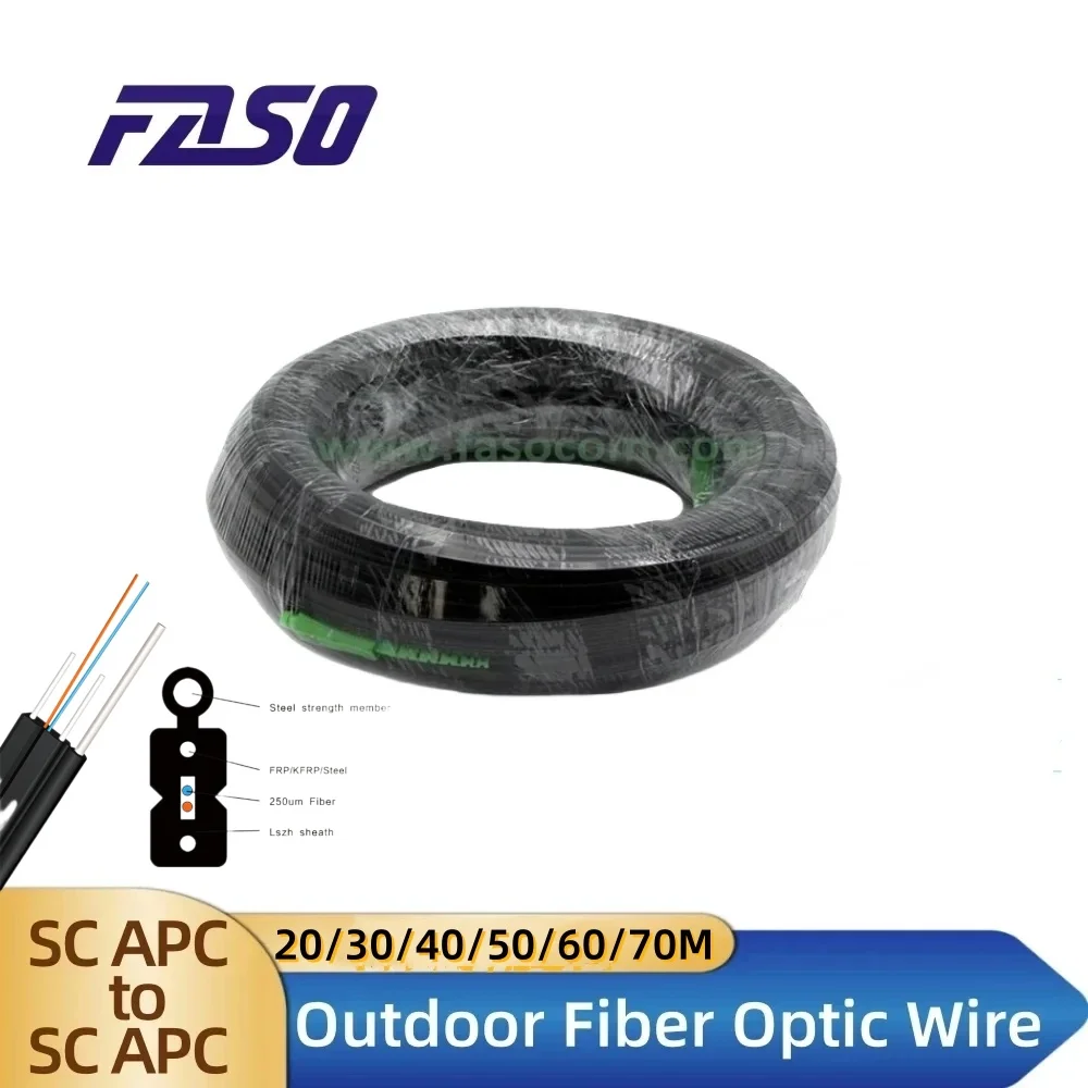 

SC/APC-SC/APC Outdoor Drop Fiber Optic Cable Fiber Optic Patch Cord Optical Fiber Cable Steel Wire Black LSZH Jacket 0.5/0.4mm