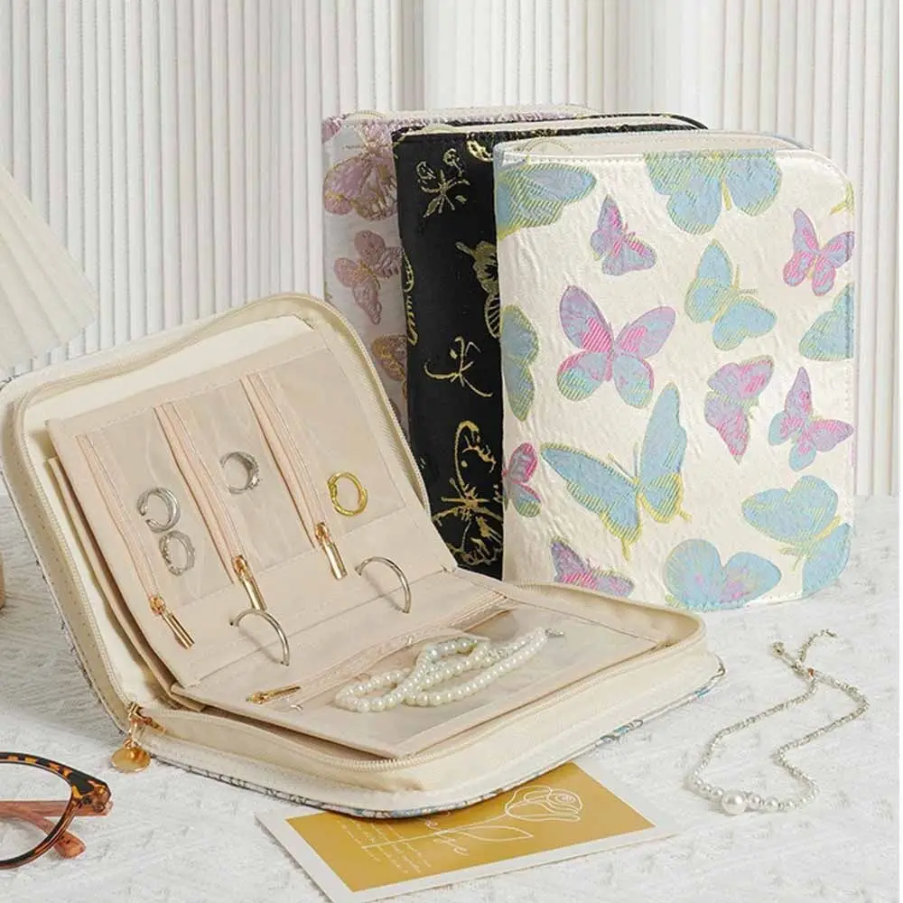 

Flower Pattern Jewelry Storage Bag with Zipper Grid Storage Jewelry Organizer Multi-layer Anti-oxidation