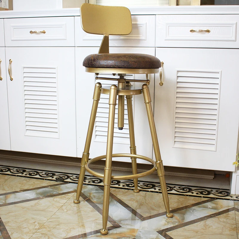 Nordic Golden Bar Stool with Backrest Swivel Bar Chairs Iron Counter Stools Home Bar Seating Solution Adjustable Height 70-90cm
