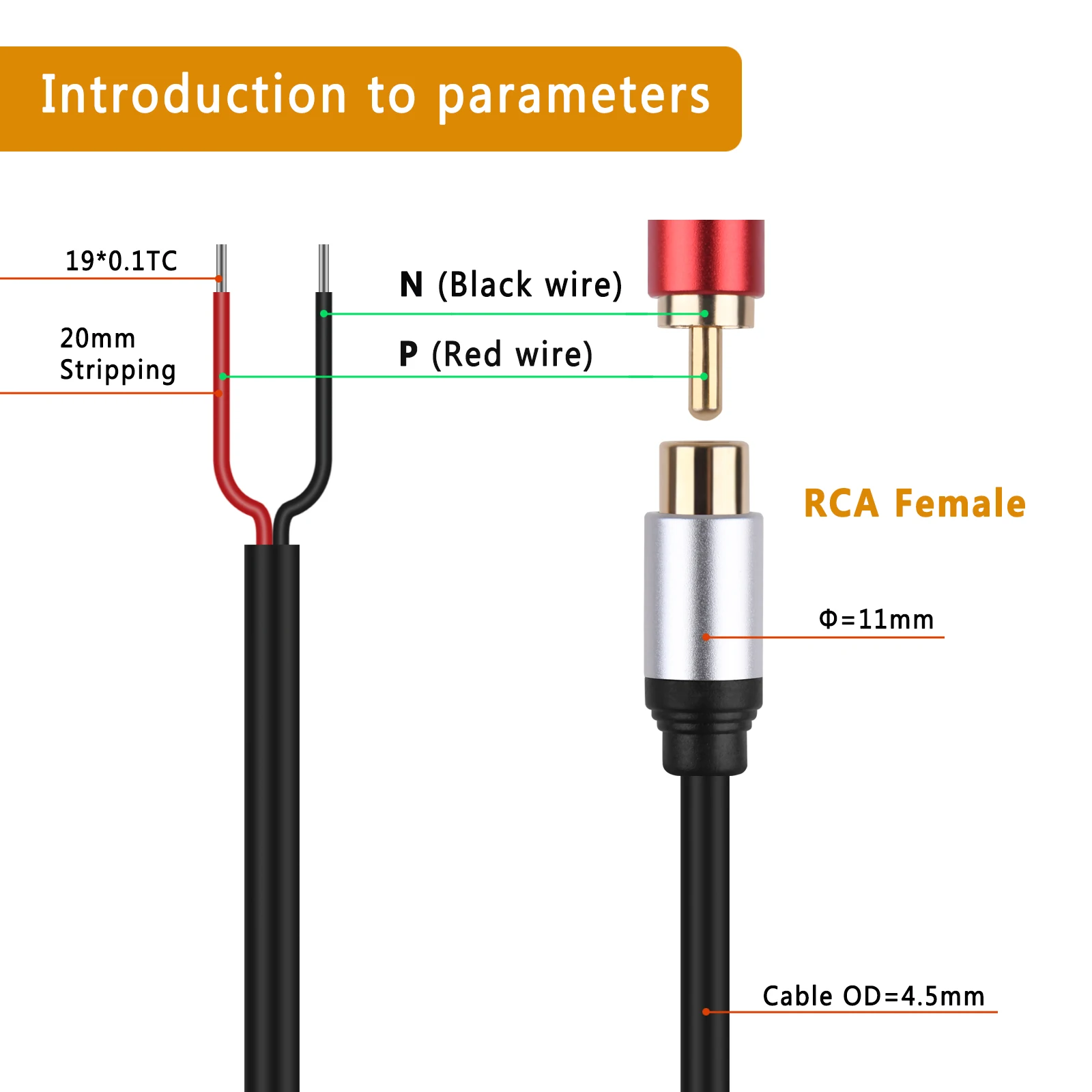 Speaker Wire RCA Female Plug Jack Connector to Bare Wire Open End Audio Cable for subwoofers, CD DVD, tuners, speakers Repair