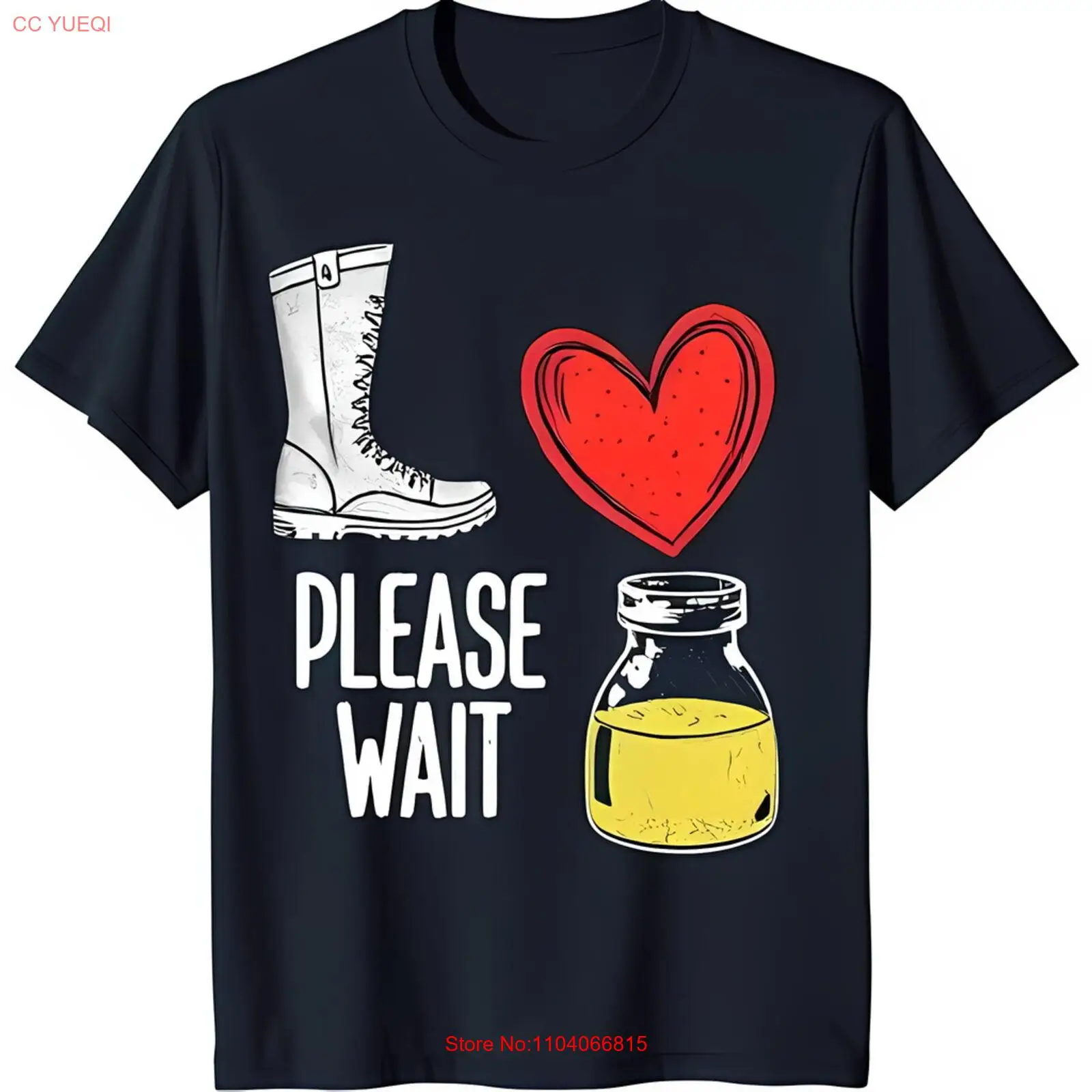 Stylish Black T-Shirt with Playful Graphic Boot Heart & Honey Jar Design