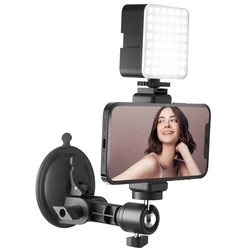 LED Selfie Light Suction Cup Mirror Phone Holder with Light,Travel Wall Phone Camera Mount for Makeup Content Creator Essentials