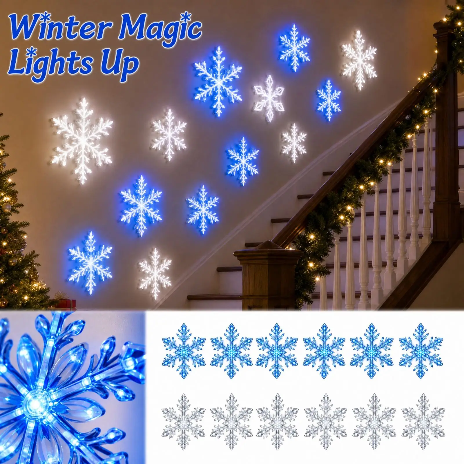 Christmas LED Snowflake Wall Decor Light Luminous Snowflake Silhouette Wall Hanging Lamp Xmas Party Home Window Decor
