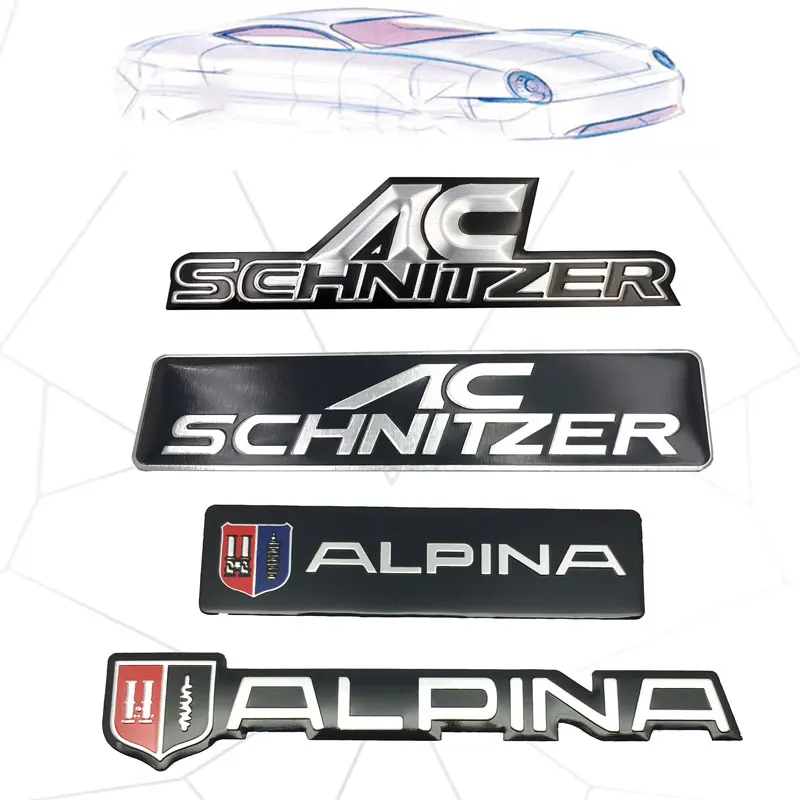 Aluminum AC SCHNITZER ALPINA logo car styling body decoration sticker modification accessories, suitable for AC SCHNITZ ALPINA