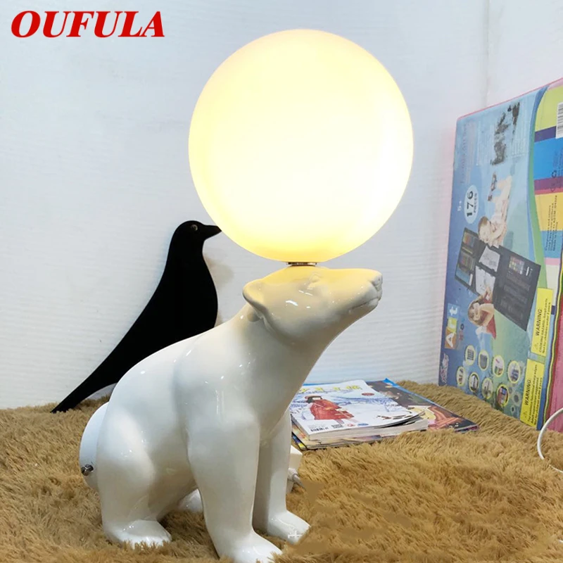 OUFULA Nordic Table Lamp Modern Creative Resin Glass Desk Light LED Novelty Polar Bear Shape Decor for Home Child Bedroom