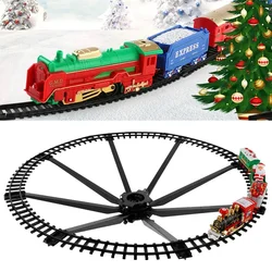 Tren de Navidad eléctrico de juguete, decoración de árbol de Navidad, marco de pista de tren, coche de ferrocarril con sonido y riel ligero, regalos de navidad