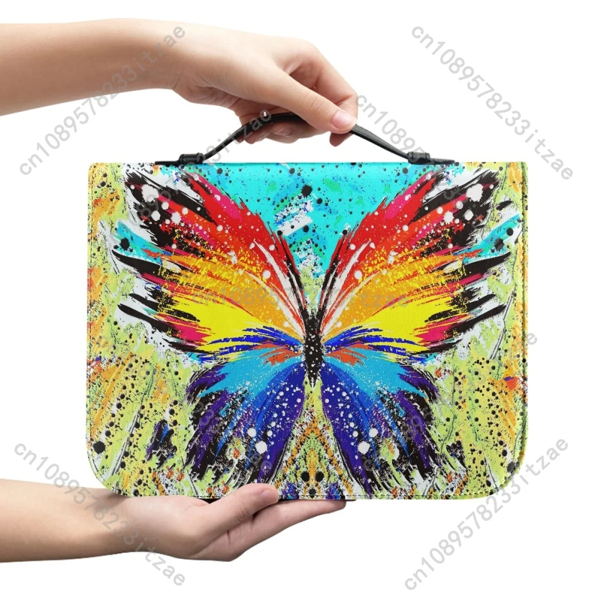 Women's Leather Handbags Church Bible Bag New Artistic Butterfly Print Custom Bible Cover Case Study Book Holy Storage Boxes