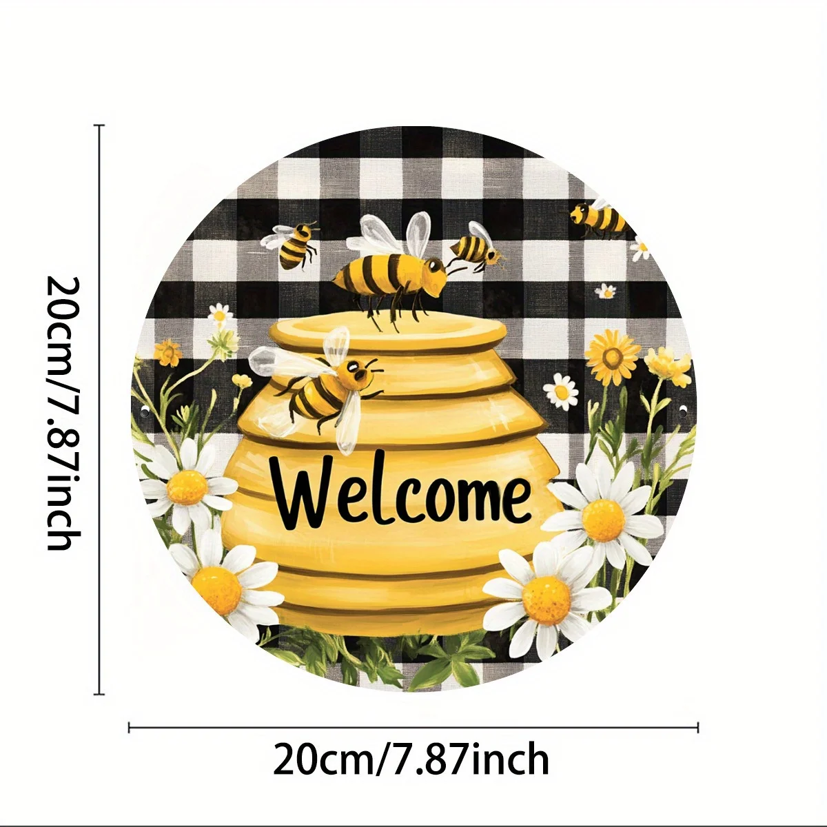 Bee Welcome Plus Monogrammed Round Metal Sign, Ideal for Home, Cafe, Restaurant, Garage, Garden Indoor and Outdoor Use, Event an