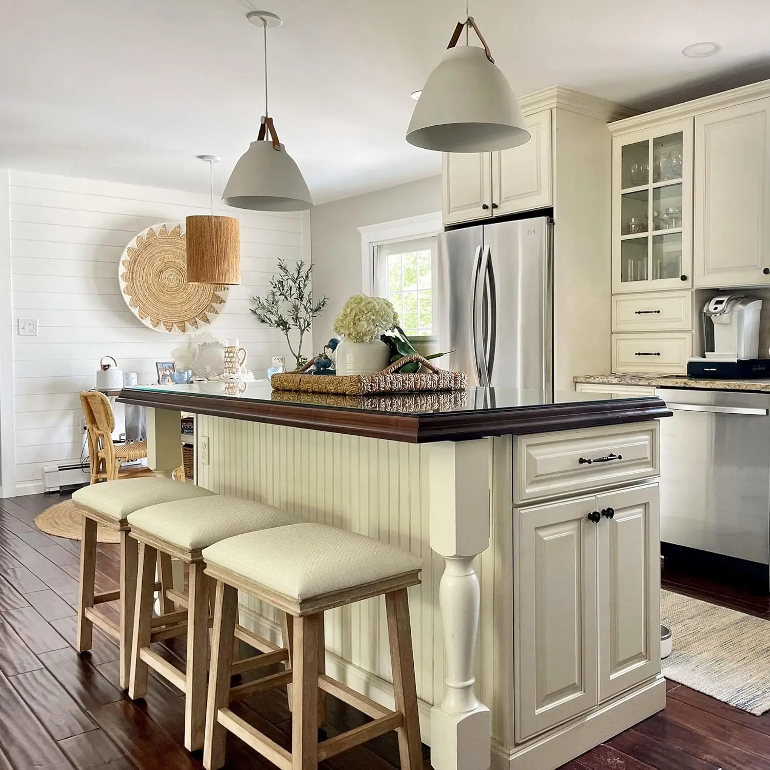 Bar Stools Set Of 3 - Solid Wood Legs Counter Height Barstools With Upholstered  Seat, 24 Inch Kitchen Counter Island Stools