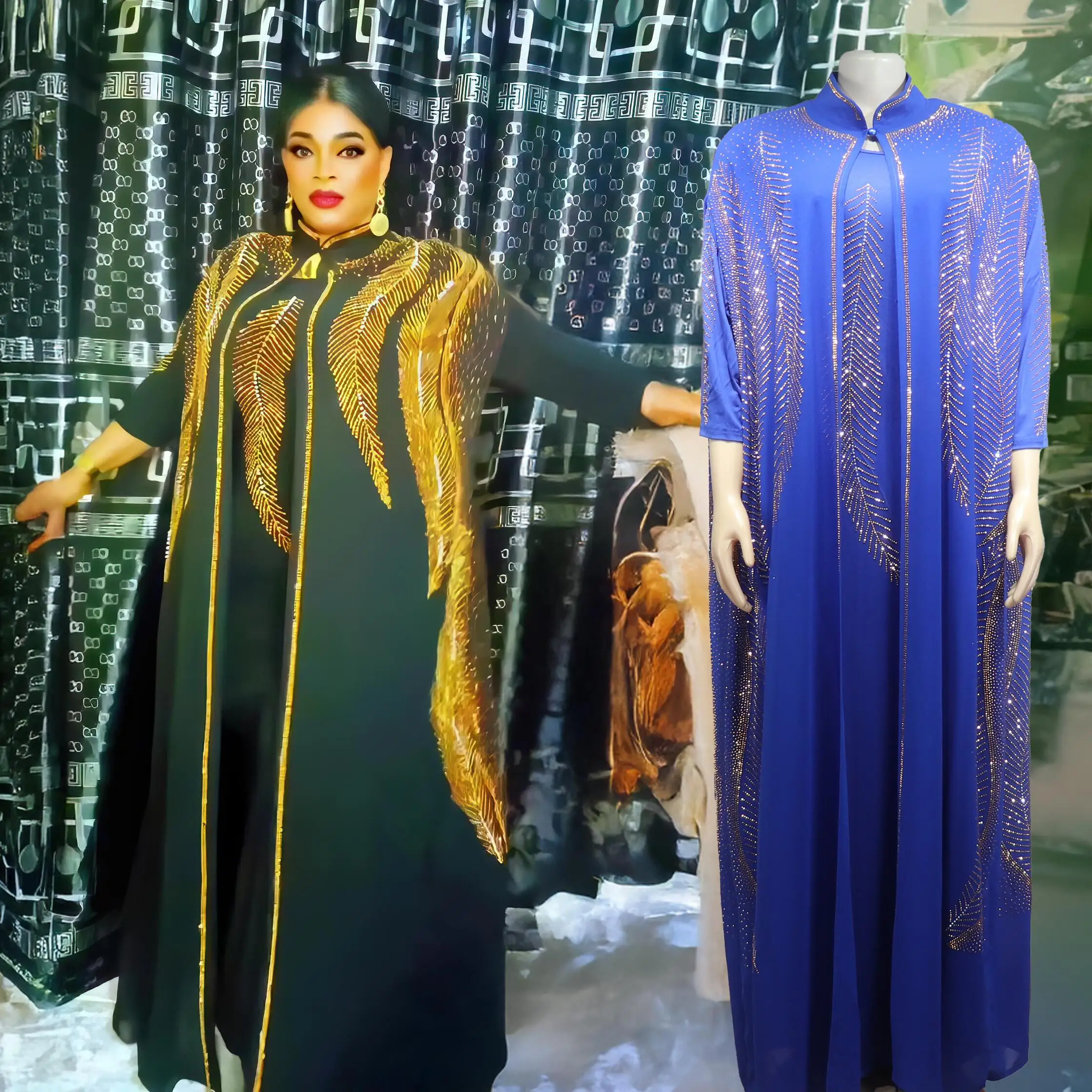 ترتدي تركيا الأنيقة مكونة من قطعتين فساتين أفريقية من حجر الراين فساتين أفريقية للنساء