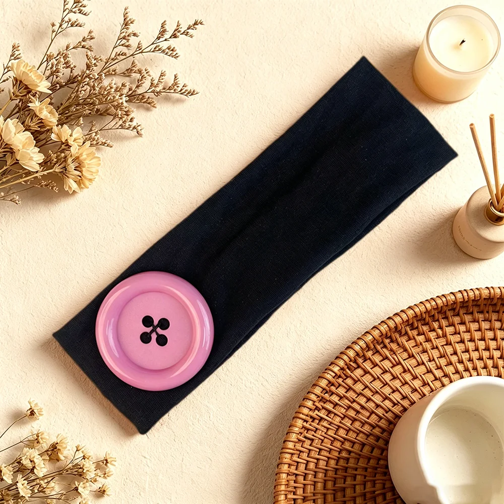 Mehrfarbiges Y2K Breites Kopfband mit Polka Dots, Elastisches Haarband mit Großen Kontrastfarben-Knöpfen, Weiches Haaraccessoire für Make-up, Alltag und Partys – Detail 2