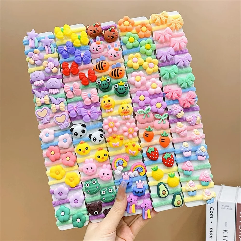 10Pcs/Set New Cute Cartoon Headbands Girls Elastic Hair Bands Hair Accessories for Kids Scrunchies Headwear Ornaments Gift