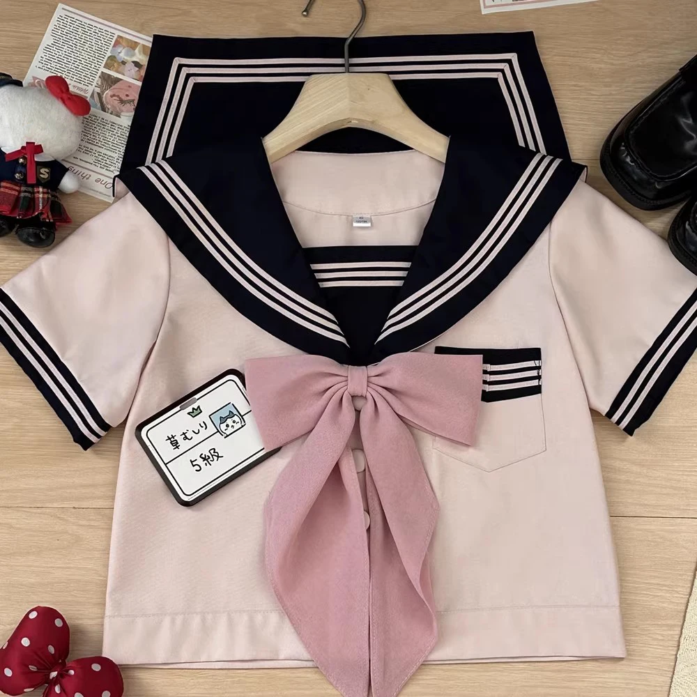 Abito da marinaio rosa Seifuku giapponese Cosplay Vestito da marinaio Marinaio Fuku Manica corta Ragazze delle scuole superiori Studenti coreani Uniformi Jk