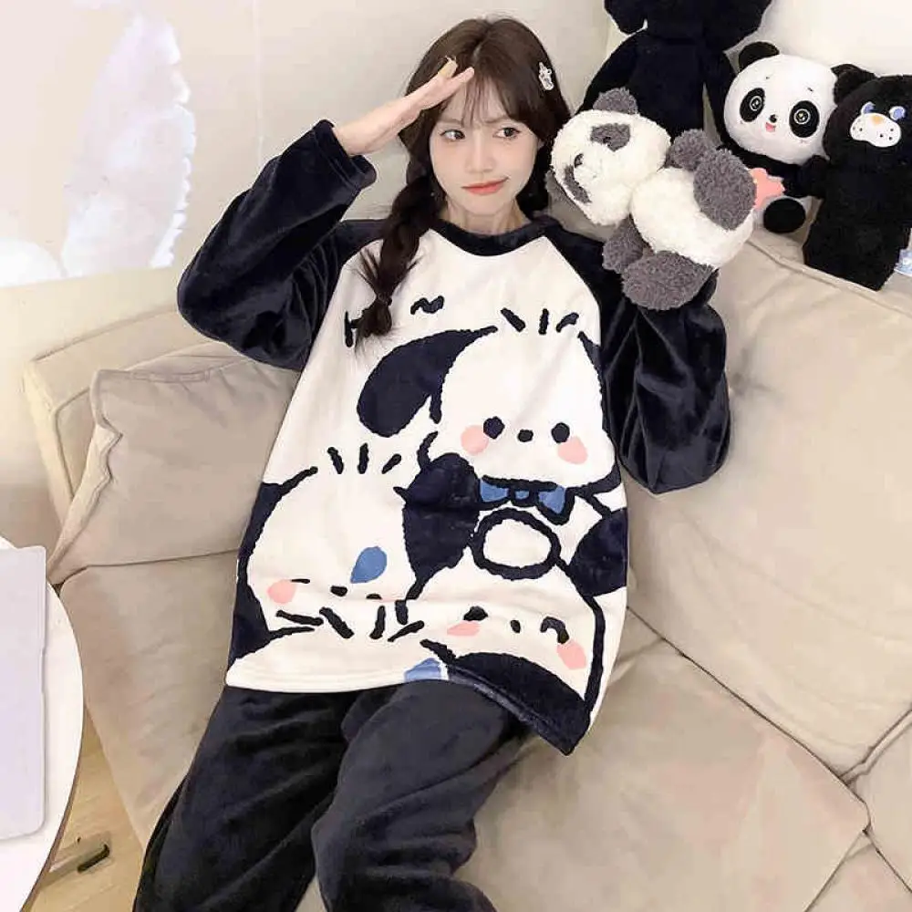 أنيمي كورومي بلدي ميلودي أفخم بيجامة مجموعة الكرتون Usagi المرجان المخملية النساء ملابس خاصة لطيف الشتاء الدافئ Homewear الفتيات بلايز السراويل