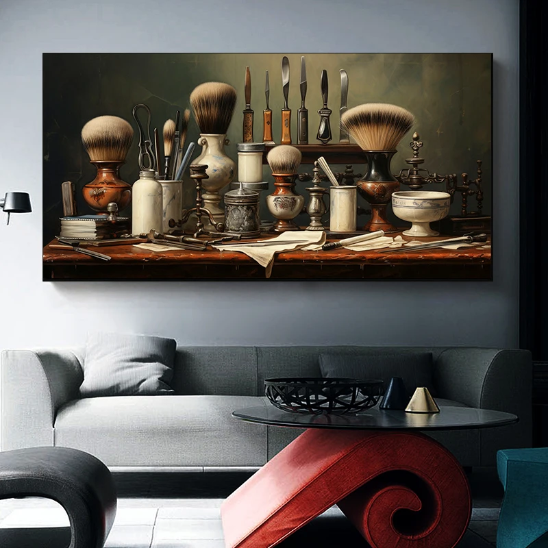 1pc frameless Canvas Painting Vintage Barber Tools Canvas Painting Barber Shop Sign Scissor Comb Poster Print Hairdressers Shop