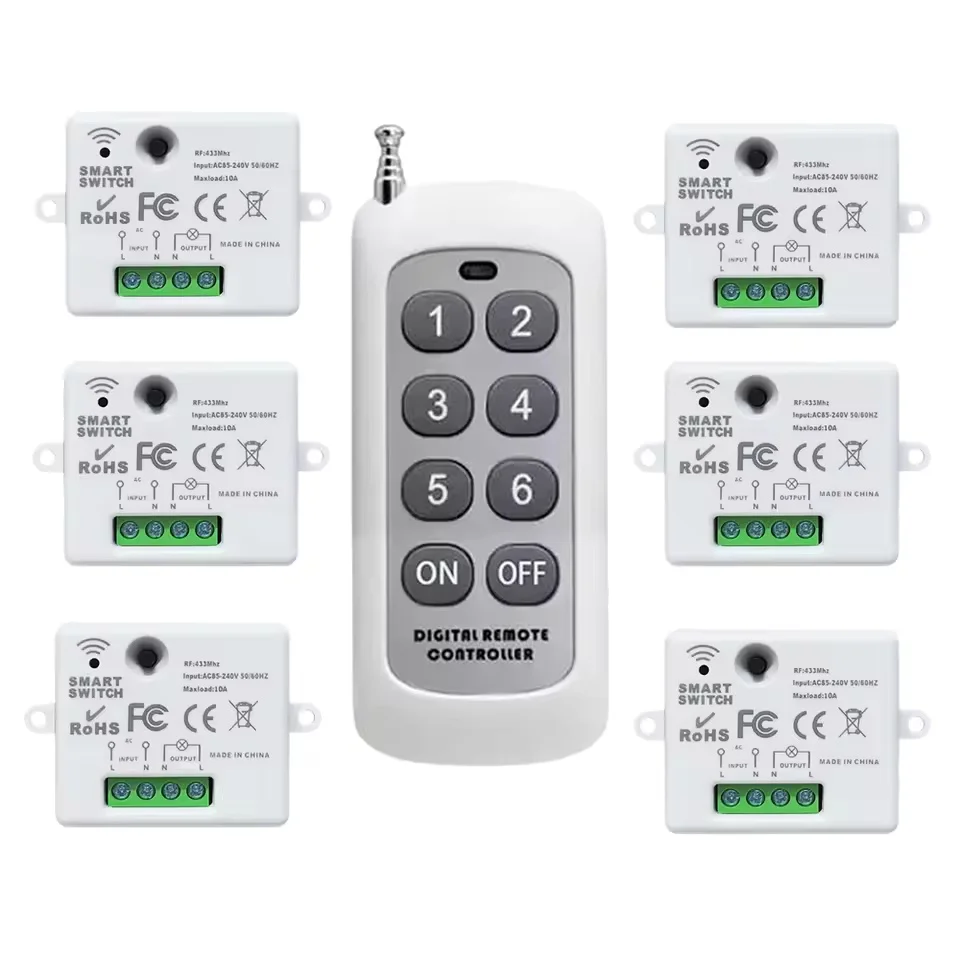 Mini Wireless Smart Light Switch with Remote Control 1000M Distance 433 Mhz RF Relay Receiver 220V Switch for Home Led Lamp Fan