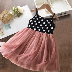 Polka Dot Dress Strap Sleeveless Tulle Kid Summer Dresses for Girls Princess Birthday Party Vestido 2-6Y Children Casual Clothes