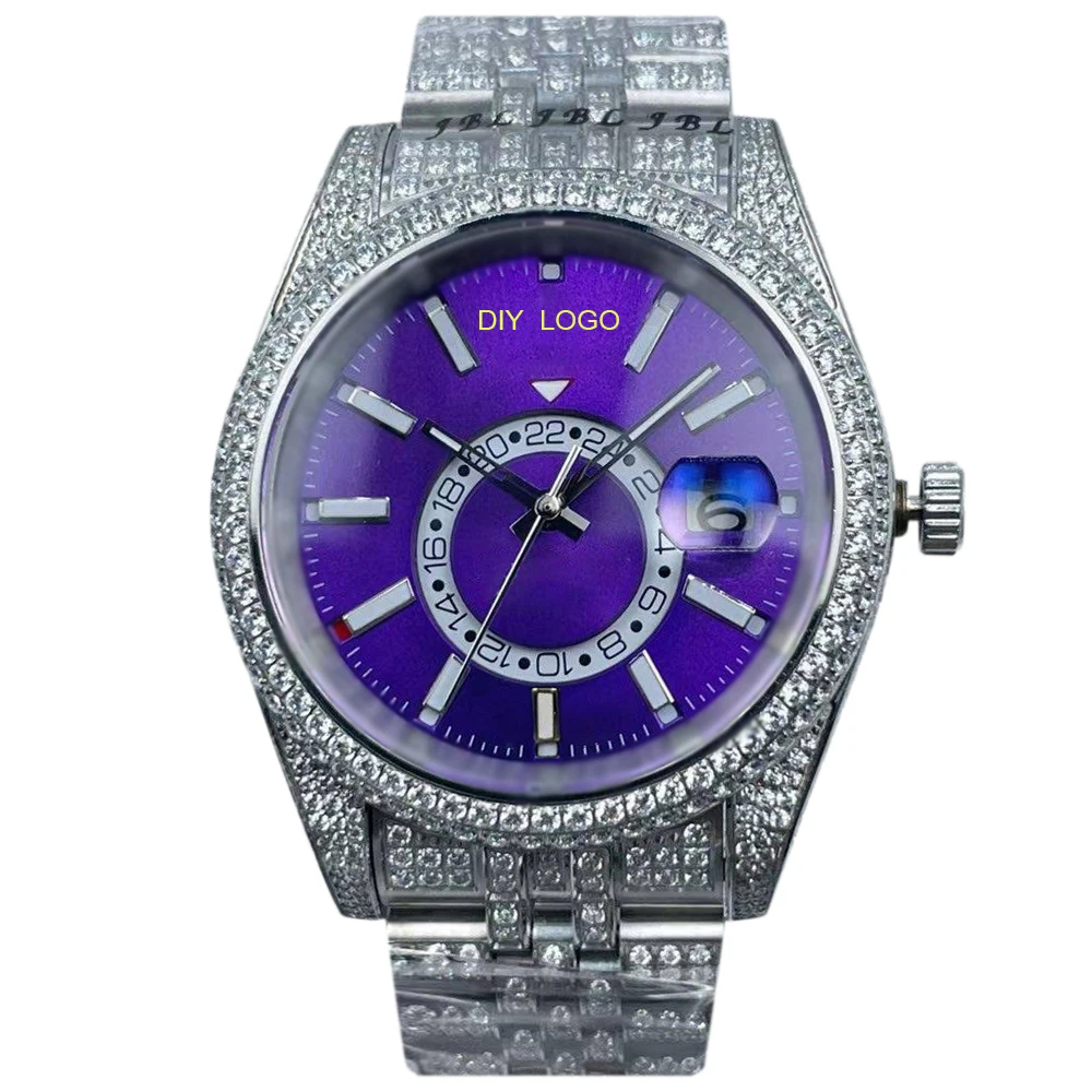 Customized Logo42mmmen's watch, diamond watch, mechanical movement and calendar window, best gifts for men