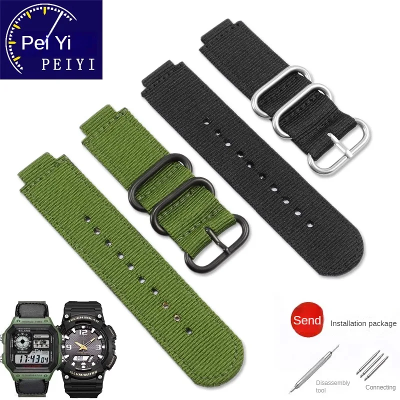 Substitute AQ-S81 /AEQ-110W/MCW-200H Series Nylon Watch Belt With Male Interface Of 24-18mm.